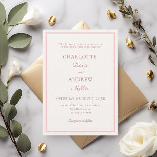 Ivory pink elegant minimalist wedding invitation
