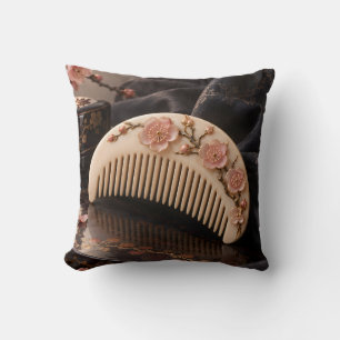 Ivory Plum Blossom Comb Lacquer Still Life Throw Pillow