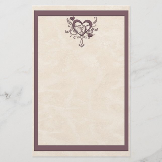 Ivory Plum Heart Stationery (Front)