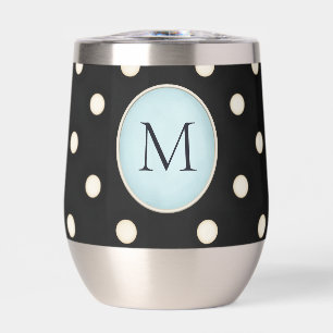 Ivory Polka Dots on Black Monogrammed (Pale Blue)