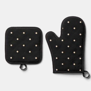 Ivory Polka Dots on Black Oven Mitt & Pot Holder Set