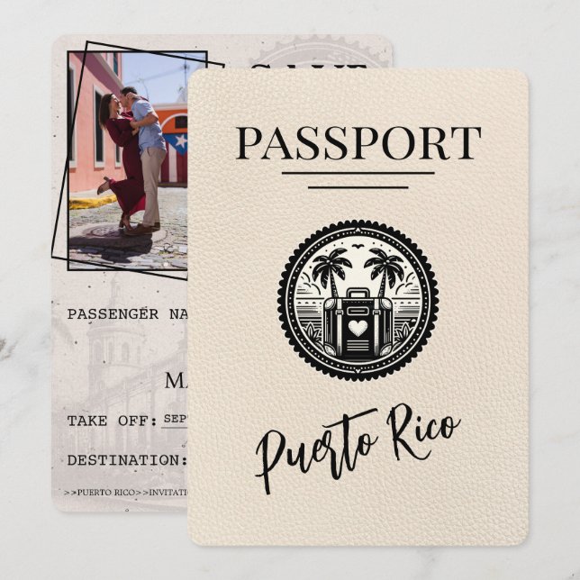Ivory Puerto Rico Passport Save The Date (Front/Back)
