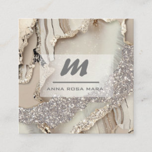 *~* Ivory QR Agate Mauve Luxe Glitter Initial AP66 Square Business Card