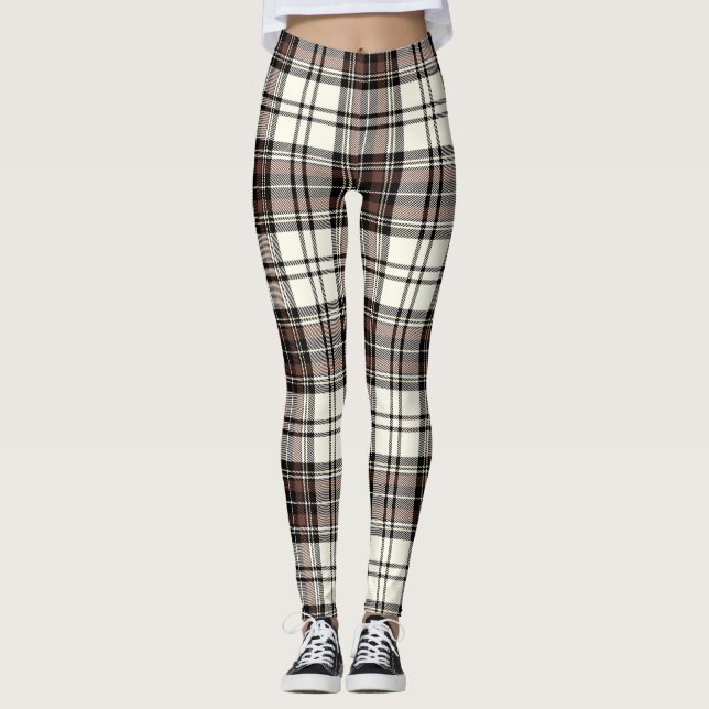 Ivory, Quincy, Black Colours Tartan; Plaid Pattern Leggings (Front)