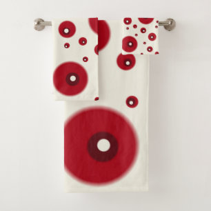 Ivory Red Dots Funky Whimsical Circle Pattern  Bath Towel Set