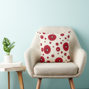 Ivory Red Dots Funky Whimsical Circle Pattern  Throw Pillow