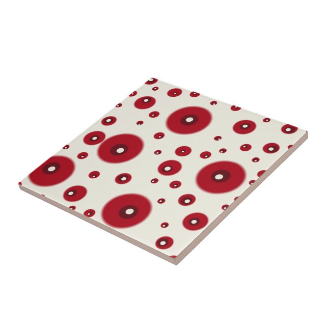 Ivory Red Dots Funky Whimsical Circle Pattern  Tile (Side)