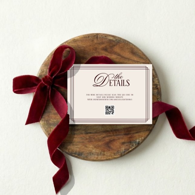 Ivory Red Old Money Wedding Details QR code Enclosure Card (Creator Uploaded)