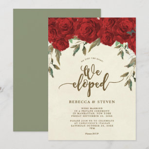 ivory red roses modern we eloped invitation
