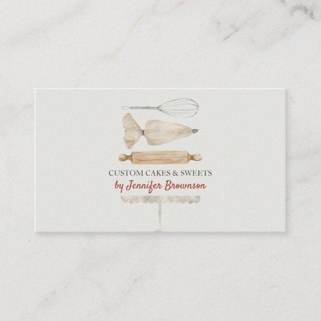 Ivory Red Unique Bakery Pastry Chef Cake Maker Business Card (Front)
