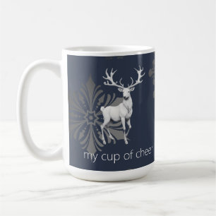 Ivory Reindeer Christmas   Blue Coffee Mug