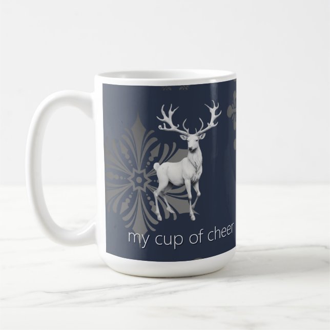 Ivory Reindeer Christmas | Blue Coffee Mug (Left)