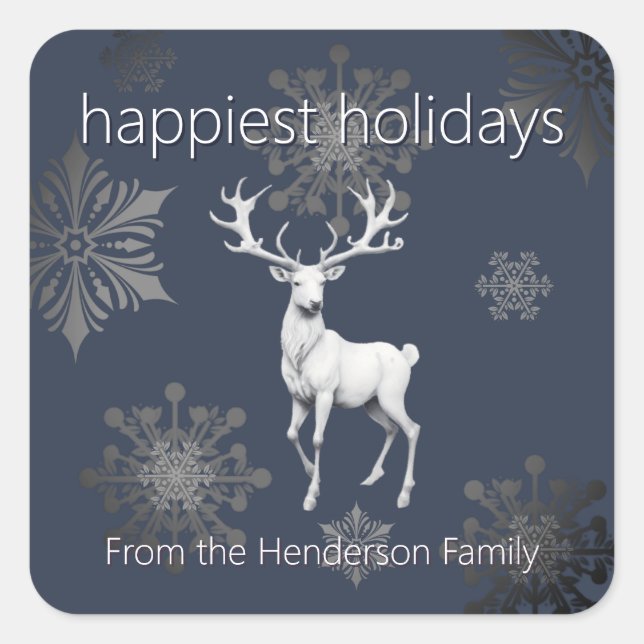 Ivory Reindeer Christmas | Blue Square Sticker (Front)
