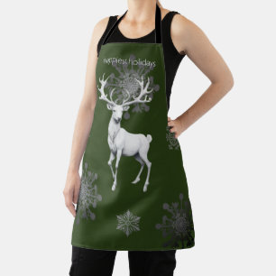 Ivory Reindeer Christmas   Green Apron