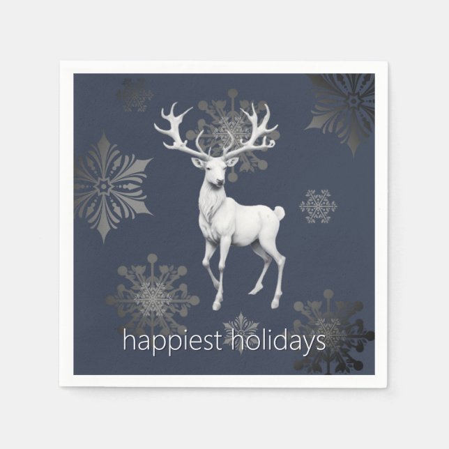 Ivory Reindeer Christmas Party | Blue Napkin (Front)