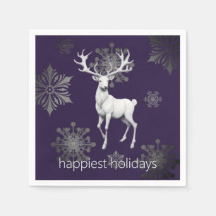 Ivory Reindeer Christmas Party   Purple Napkin