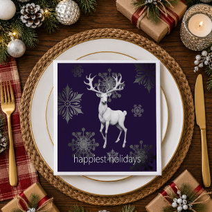 Ivory Reindeer Christmas Party   Purple Napkin