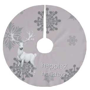 Ivory Reindeer Christmas   Pink Brushed Polyester Tree Skirt