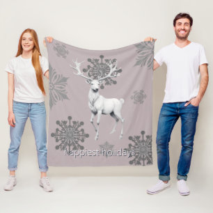 Ivory Reindeer Christmas Pink Fleece Blanket