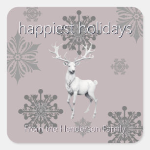 Ivory Reindeer Christmas   Pink Square Sticker