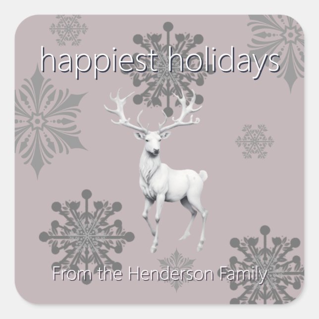 Ivory Reindeer Christmas | Pink Square Sticker (Front)