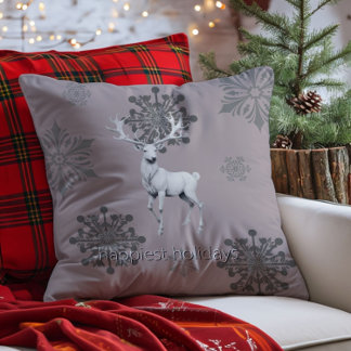 Ivory Reindeer Christmas | Pink Throw Pillow