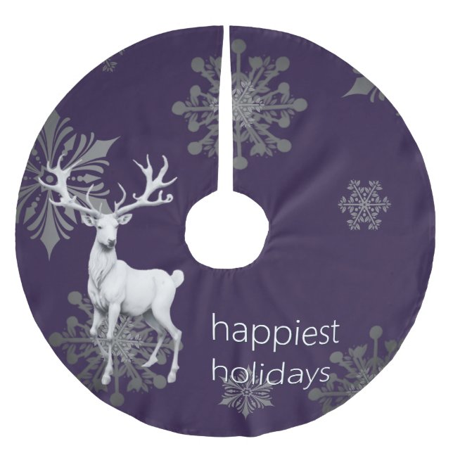 Ivory Reindeer Christmas | Purple Brushed Polyester Tree Skirt (Front)