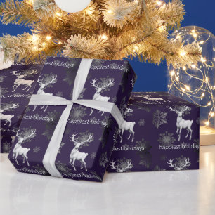 Ivory Reindeer Christmas Purple Wrapping Paper