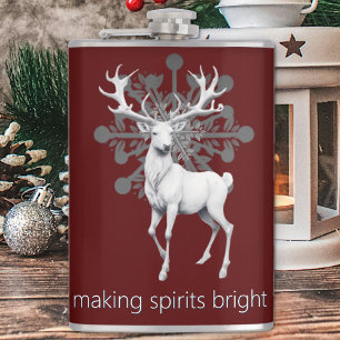 Ivory Reindeer Christmas   Red Hip Flask