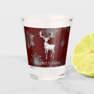 Ivory Reindeer Christmas   Red Shot Glass