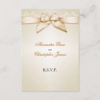 Ivory Ribbon Gold Stripes RSVP Note V2