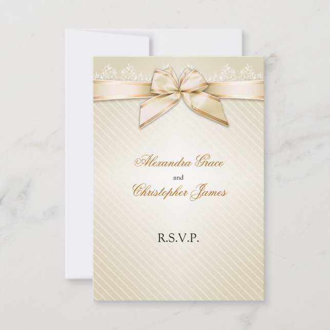 Ivory Ribbon Gold Stripes RSVP Note V2 (Front)