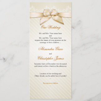 Ivory Ribbon Gold Stripes Wedding Invitation S4