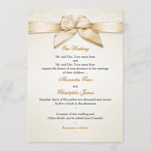 Ivory Ribbon Gold Stripes Wedding Invitation S5