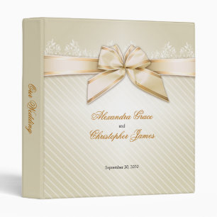 Ivory Ribbon Gold Stripes Wedding Planner Album Binder