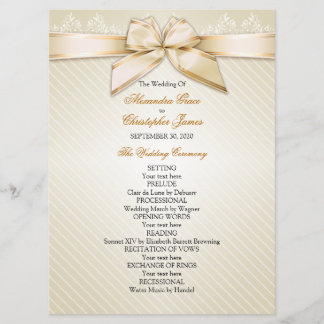 Ivory Ribbon Gold Stripes Wedding Program