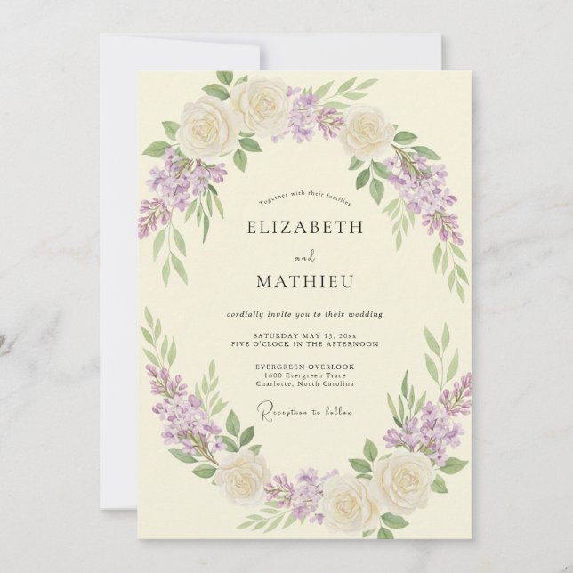 Ivory Rose Blossom Wreath Wedding Invitation (Front)