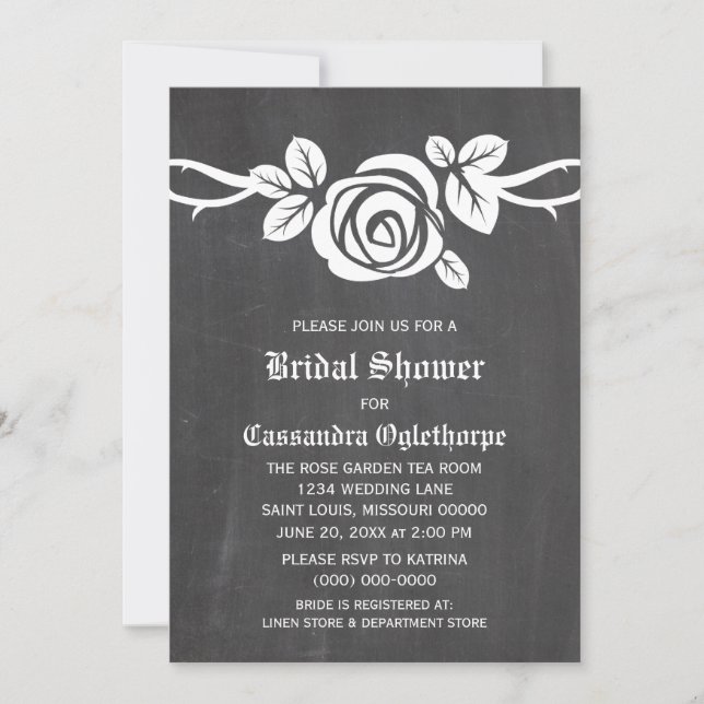 Ivory Rose Chalkboard Bridal Shower Invite (Front)