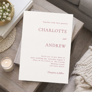 Ivory rose gold modern minimalist wedding invitation