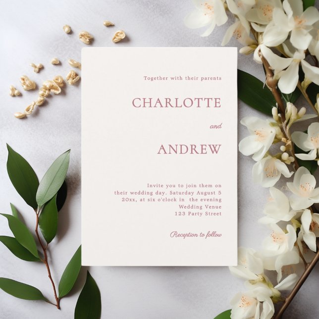 Ivory rose gold modern minimalist wedding invitation (Creator Uploaded)