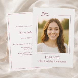 Ivory rose gold photo birthday invitation