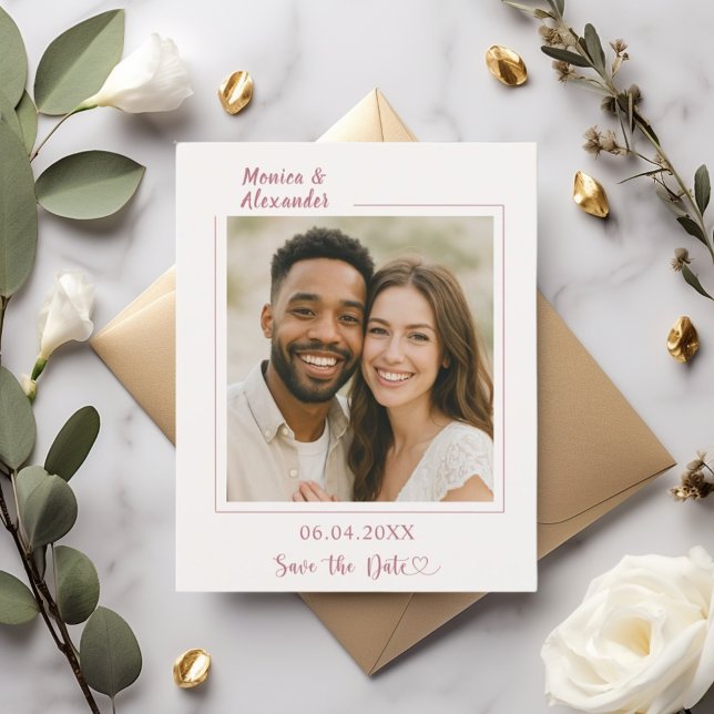 Ivory rose gold photo wedding Save the Date card (Creator Uploaded)