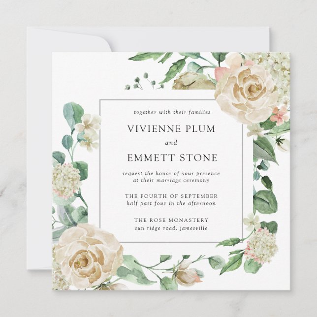 Ivory Rose Hydrangea Floral Square Wedding (Front)