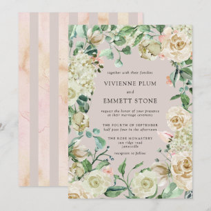 Ivory Rose Hydrangea Floral Wedding Invitation