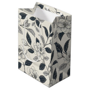 Ivory Rose Midnight Navy Marble Botanical Medium Gift Bag