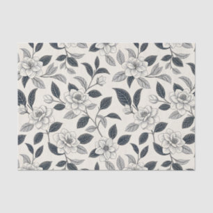 Ivory Rose Midnight Navy Marble Botanical Tissue Paper