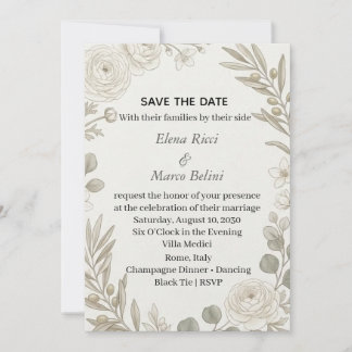 Ivory Rose Olive Branch Lavender Wedding Save The Invitation