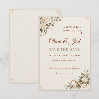 Ivory Rose Or Save the Date Floral en Or