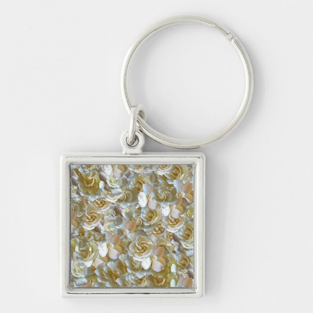 Ivory Rose Pattern – Elegant Floral Art Keychain (Front)