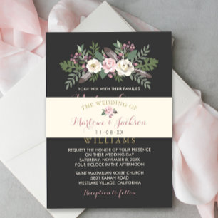 Ivory Rose Pink Floral Boho Wedding Monogram Invitation Belly Band